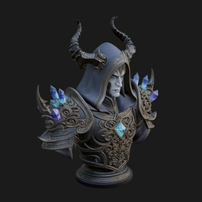 Hooded Crystal Sorcerer Bust Statue Design 1 3D Print