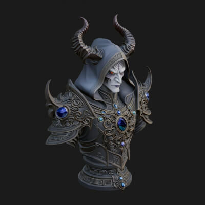 Hooded Crystal Sorcerer Bust Statue Design 2 3D Print