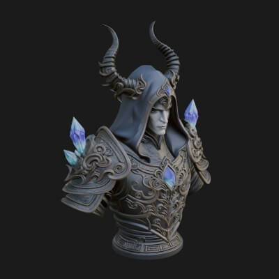 Hooded Crystal Sorcerer Bust Statue Design 3 3D Print
