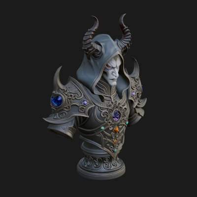 Hooded Crystal Sorcerer Bust Statue Design 4 3D Print