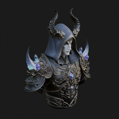 Hooded Crystal Sorcerer Bust Statue Design 5 3D Print