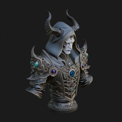 Hooded Crystal Sorcerer Bust Statue Design 6 3D Print