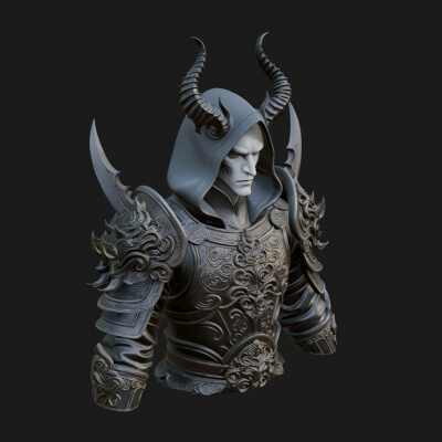 Hooded Crystal Sorcerer Bust Statue Design 7 3D Print