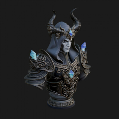 Hooded Crystal Sorcerer Bust Statue Design 9 3D Print