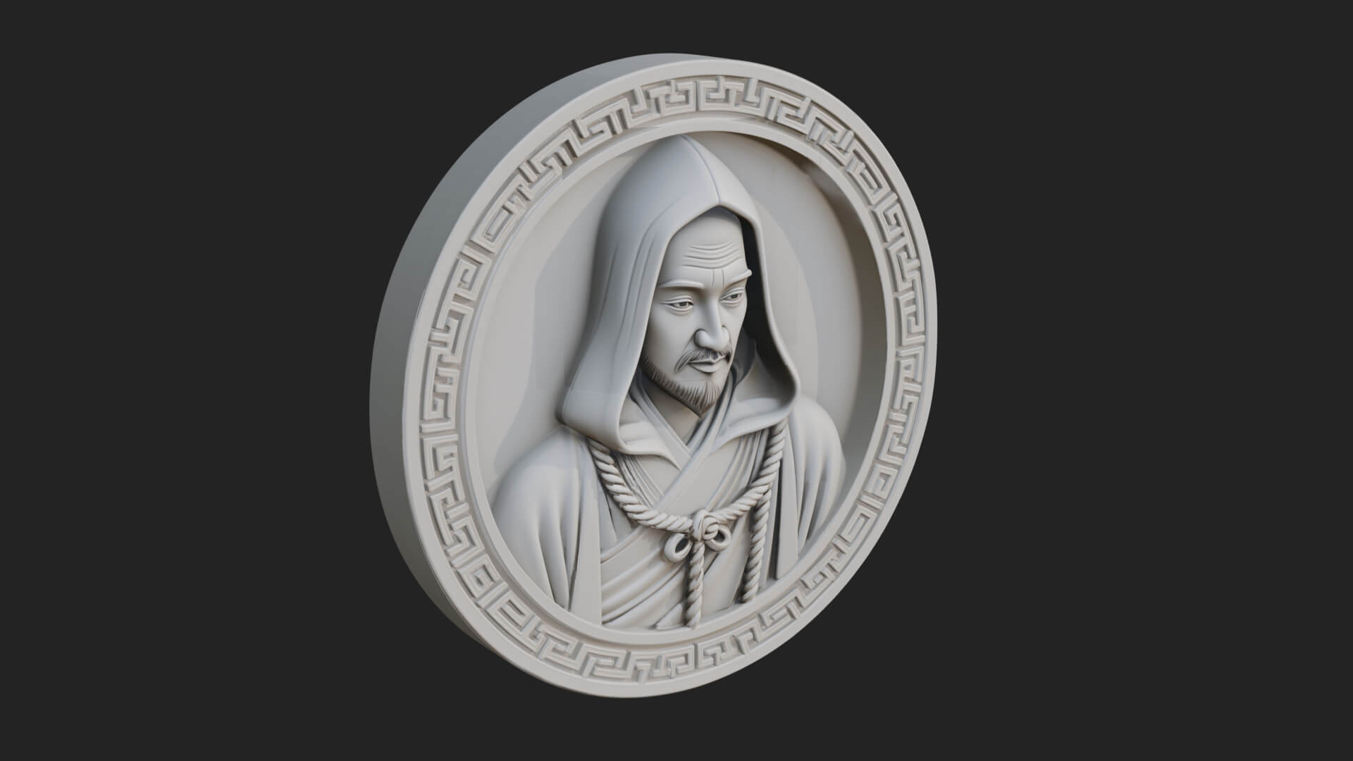 Hooded Monk Oval Relief Plaque Design 1 3D Print Model 3D Model