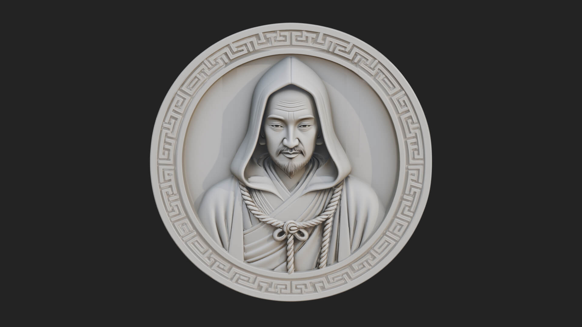 Hooded Monk Oval Relief Plaque Design 1 3D Print Model 3D Model