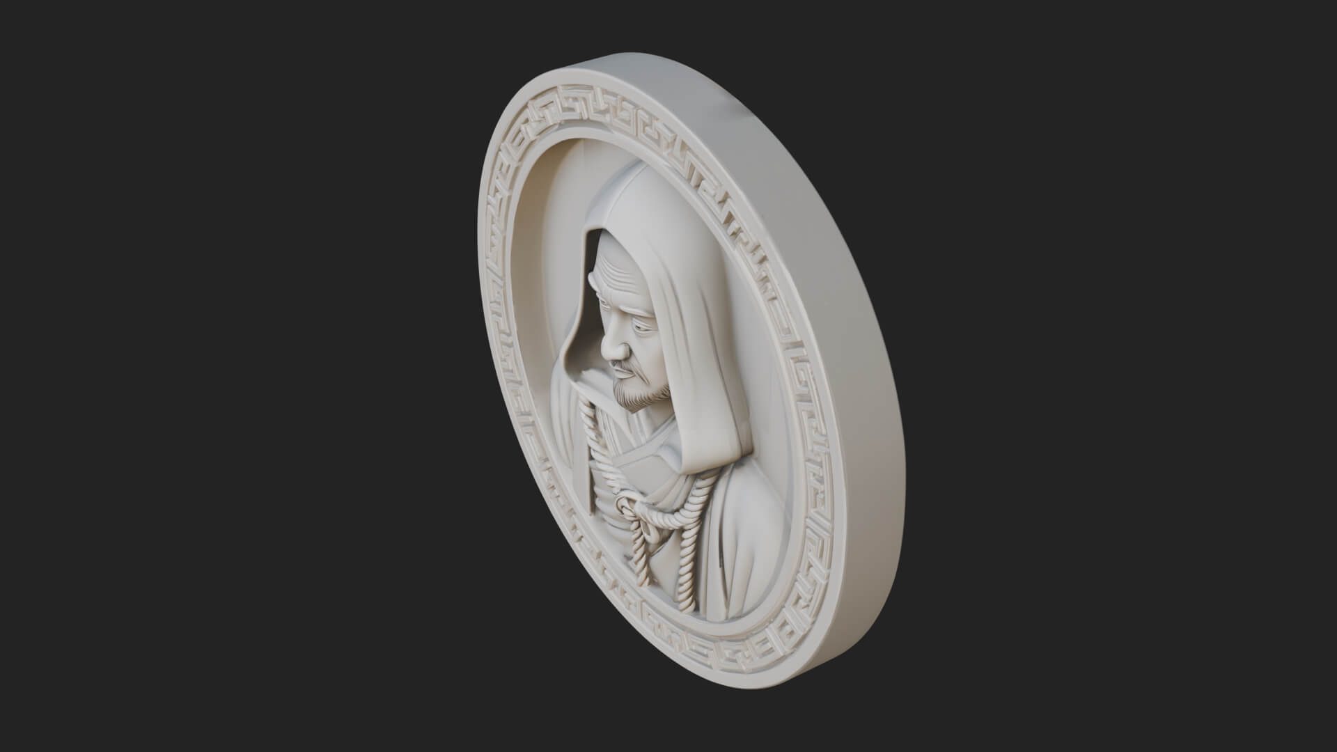 Hooded Monk Oval Relief Plaque Design 1 3D Print Model 3D Model