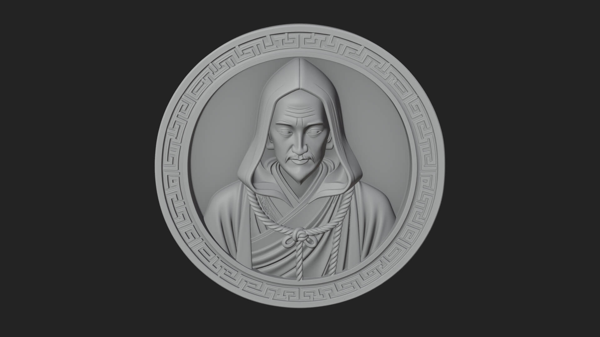 Hooded Monk Oval Relief Plaque Design 1 3D Print Model 3D Model