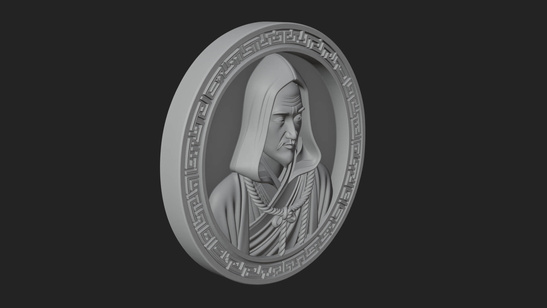 Hooded Monk Oval Relief Plaque Design 1 3D Print Model 3D Model