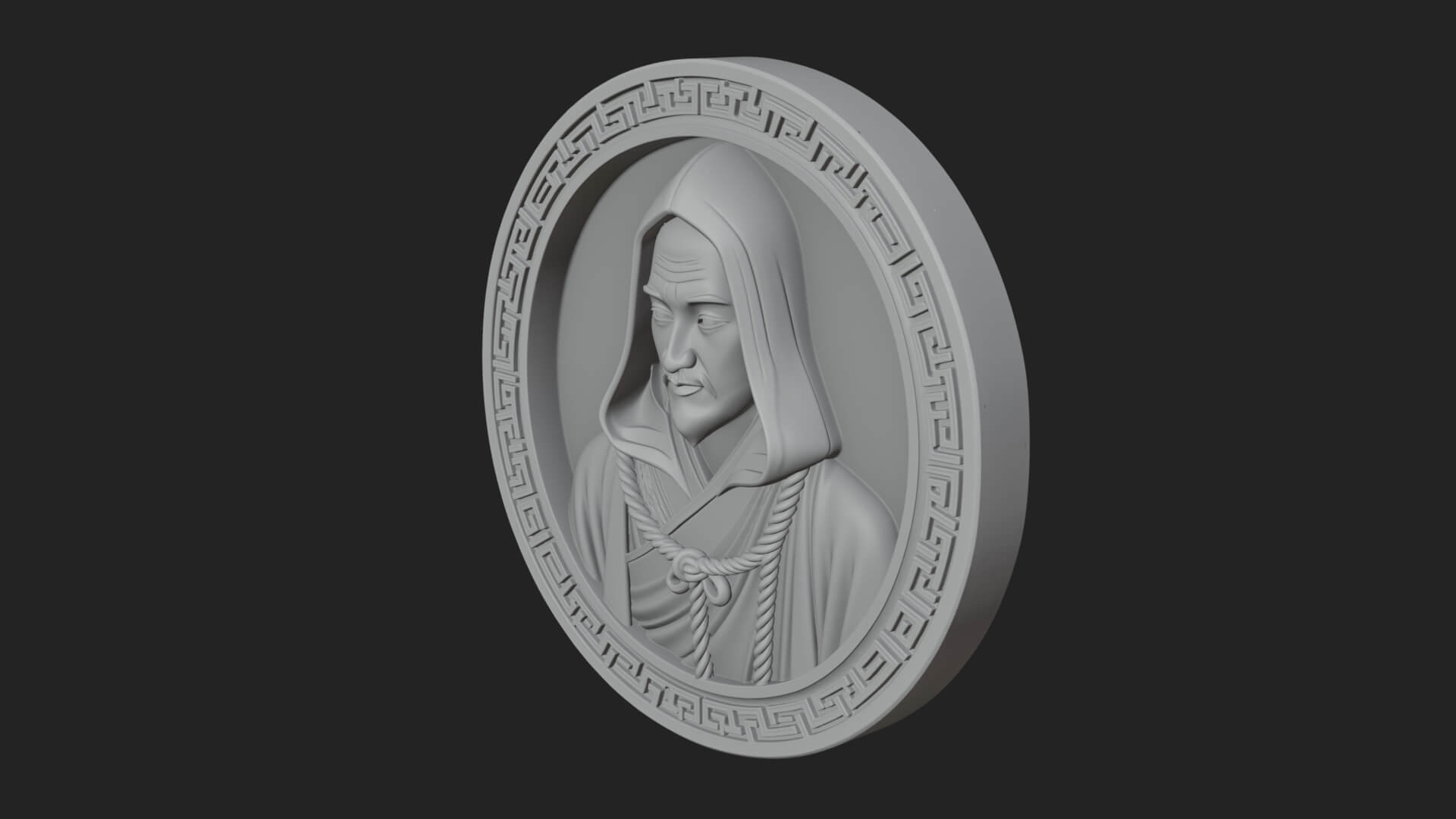 Hooded Monk Oval Relief Plaque Design 1 3D Print Model 3D Model