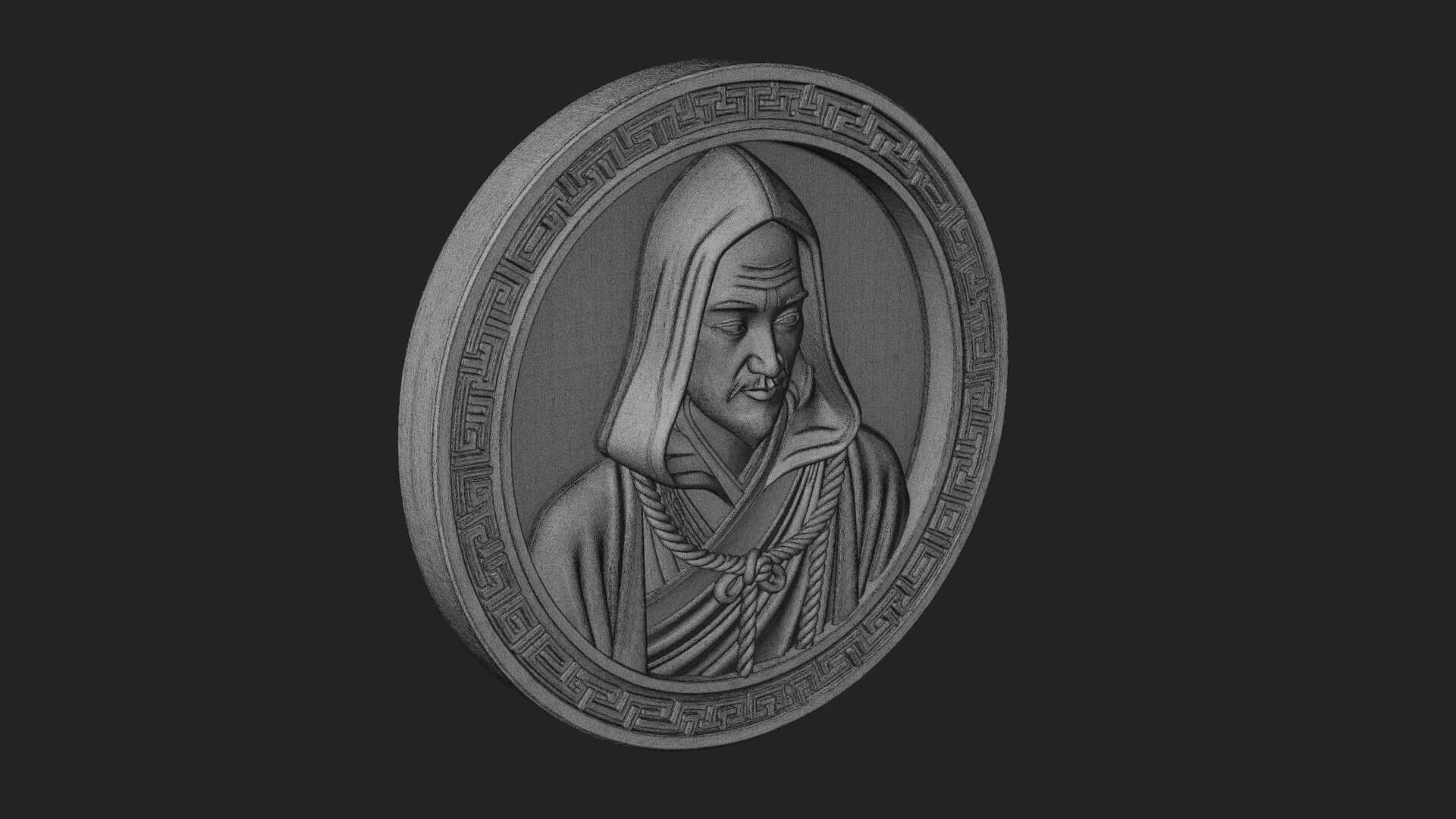 Hooded Monk Oval Relief Plaque Design 1 3D Print Model 3D Model