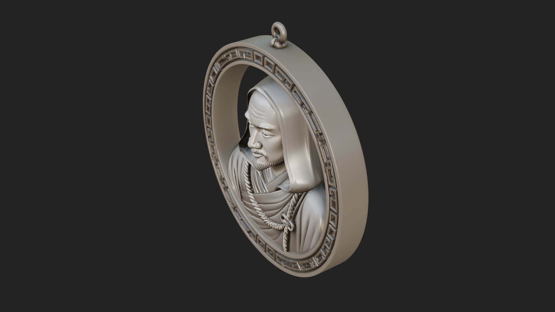 Hooded Monk Oval Relief Plaque Design 2 3D Print Model 3D Model