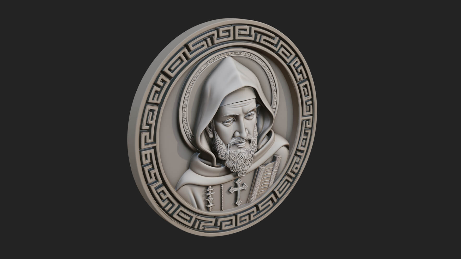 Hooded Monk Oval Relief Plaque Design 3 3D Print Model 3D Model