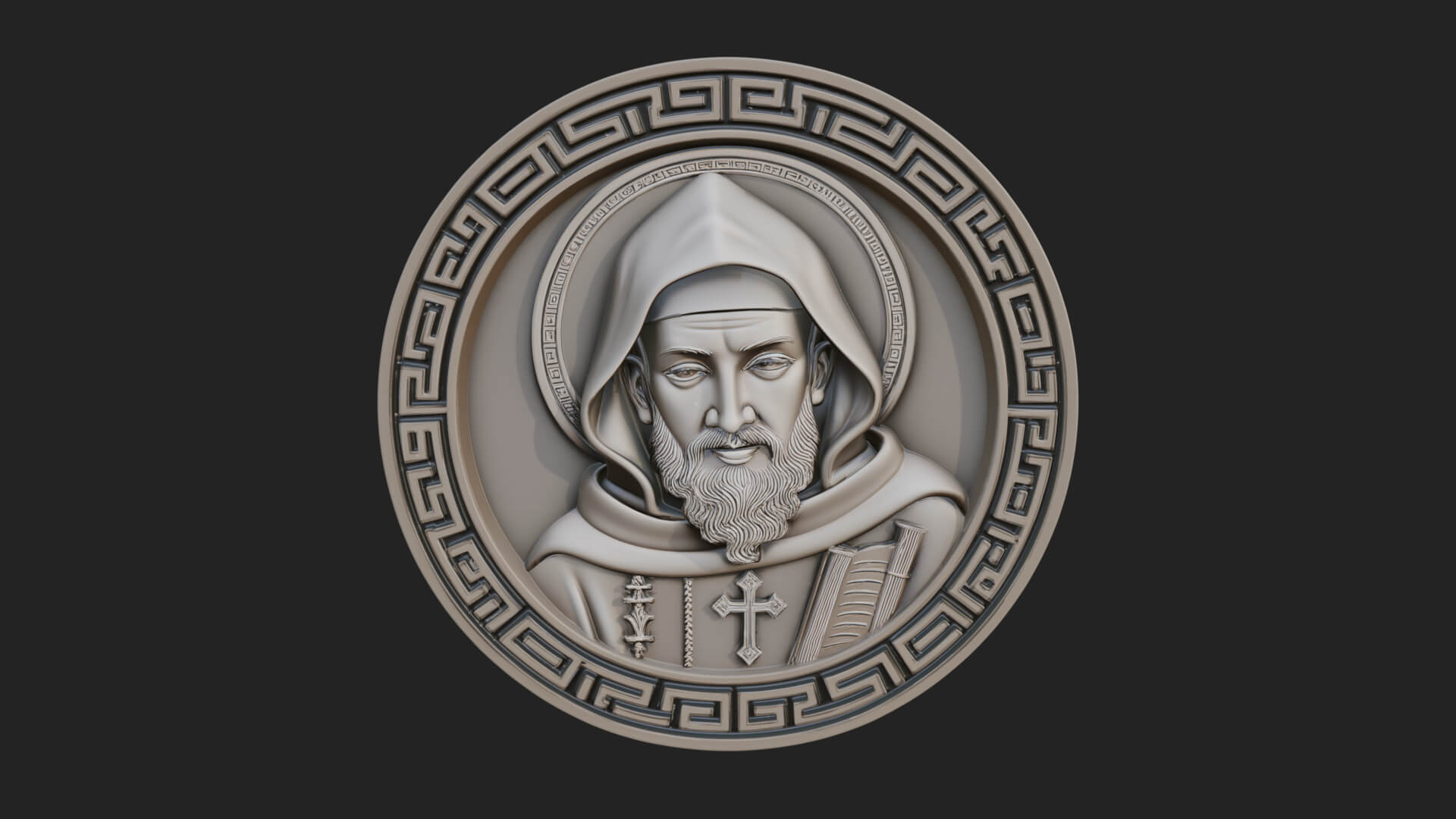 Hooded Monk Oval Relief Plaque Design 3 3D Print Model 3D Model