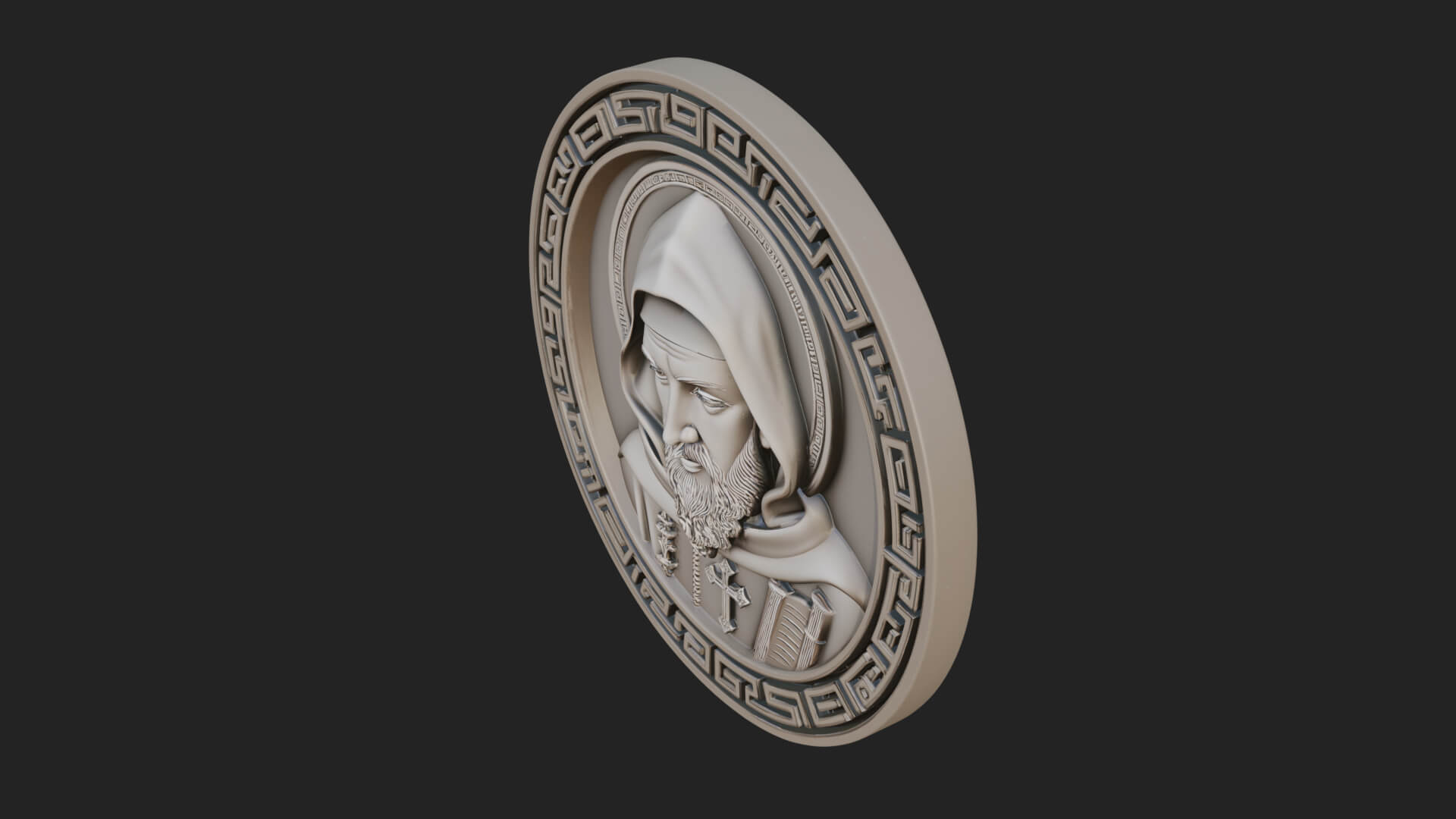 Hooded Monk Oval Relief Plaque Design 3 3D Print Model 3D Model