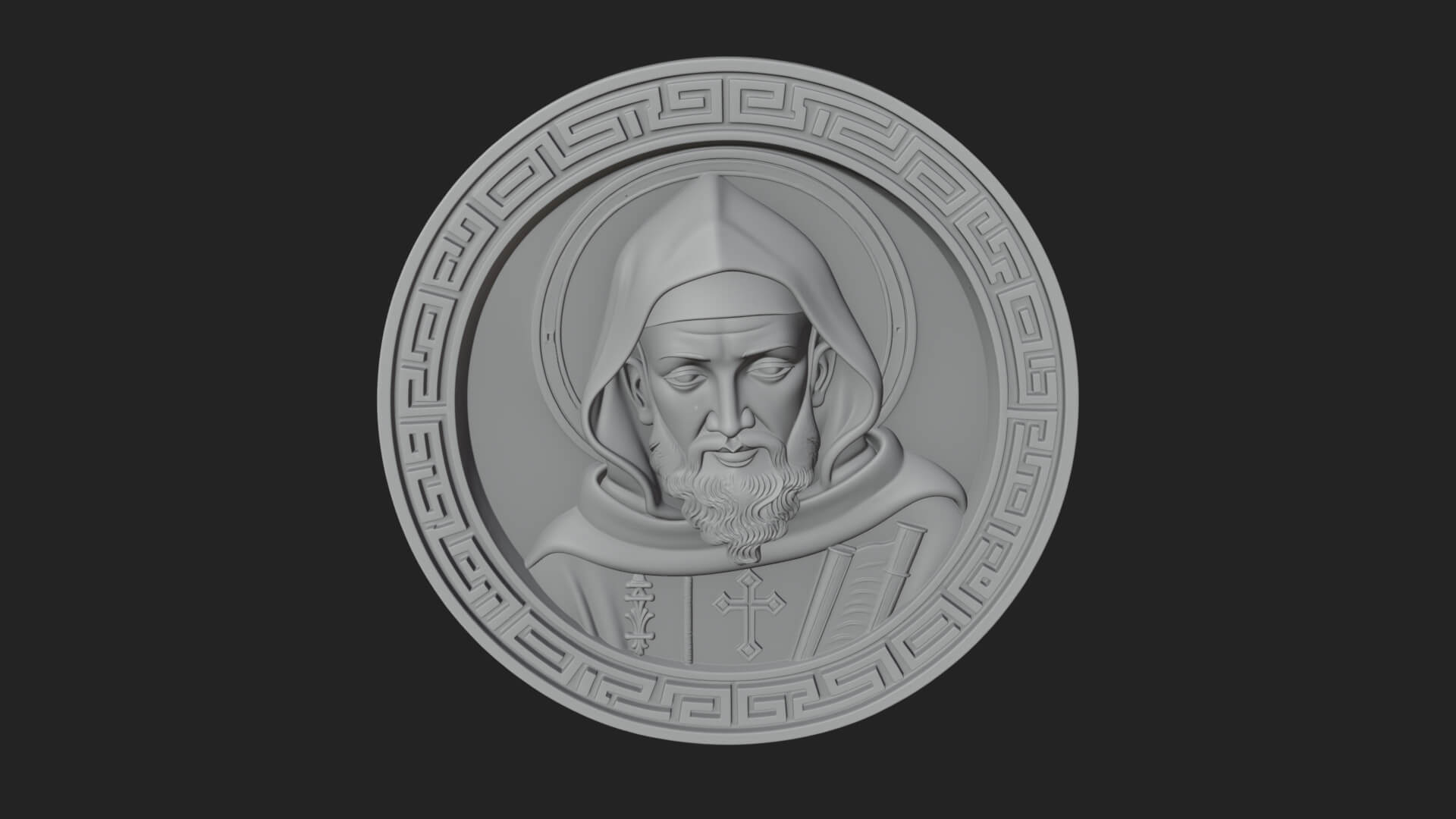Hooded Monk Oval Relief Plaque Design 3 3D Print Model 3D Model