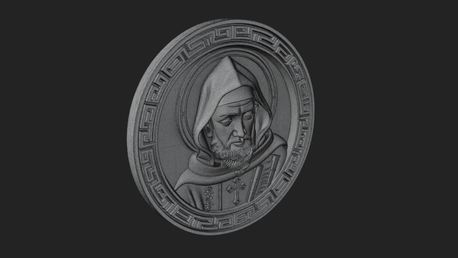 Hooded Monk Oval Relief Plaque Design 3 3D Print Model 3D Model