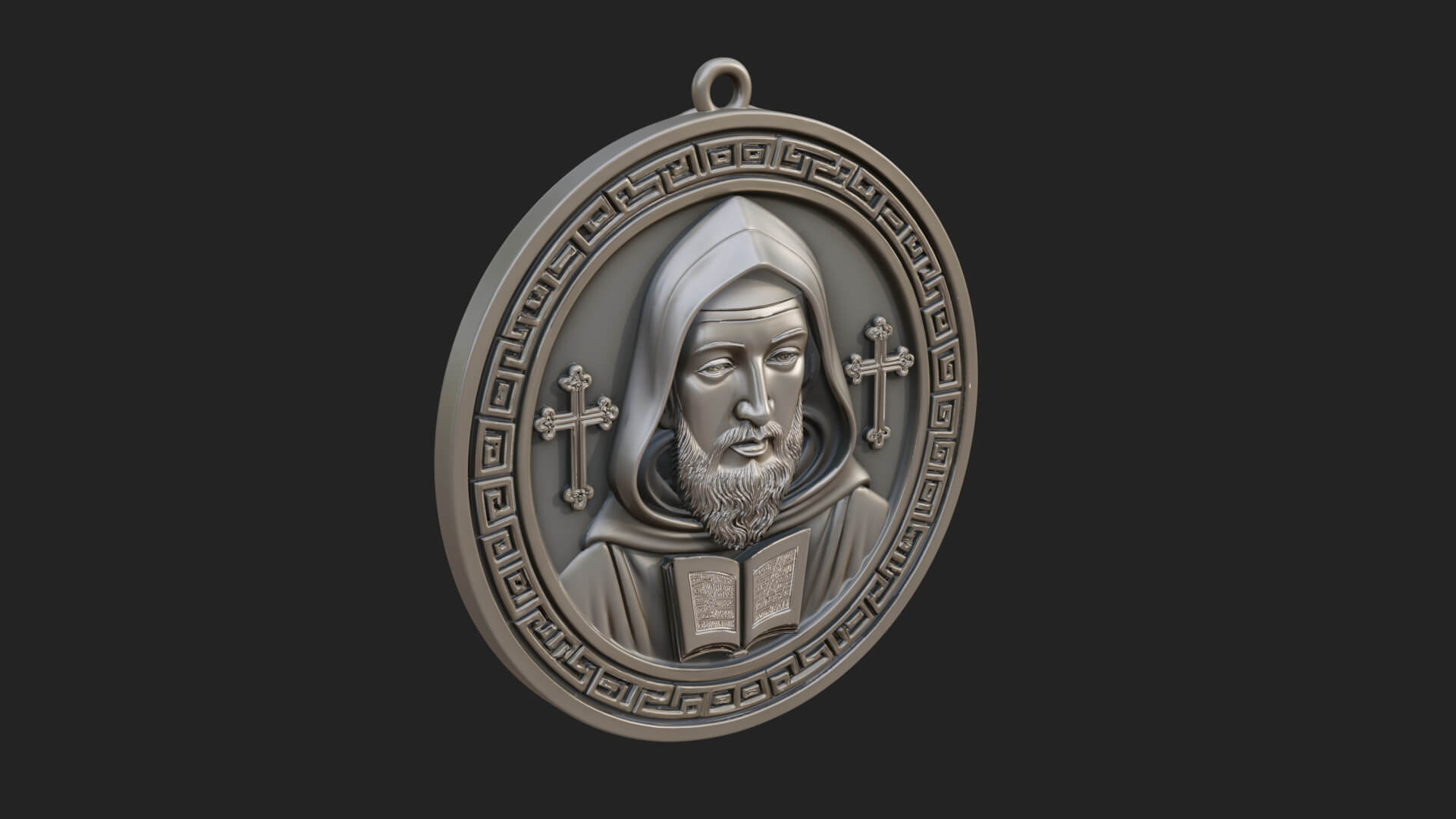 Hooded Monk Oval Relief Plaque Design 4 3D Print Model 3D Model