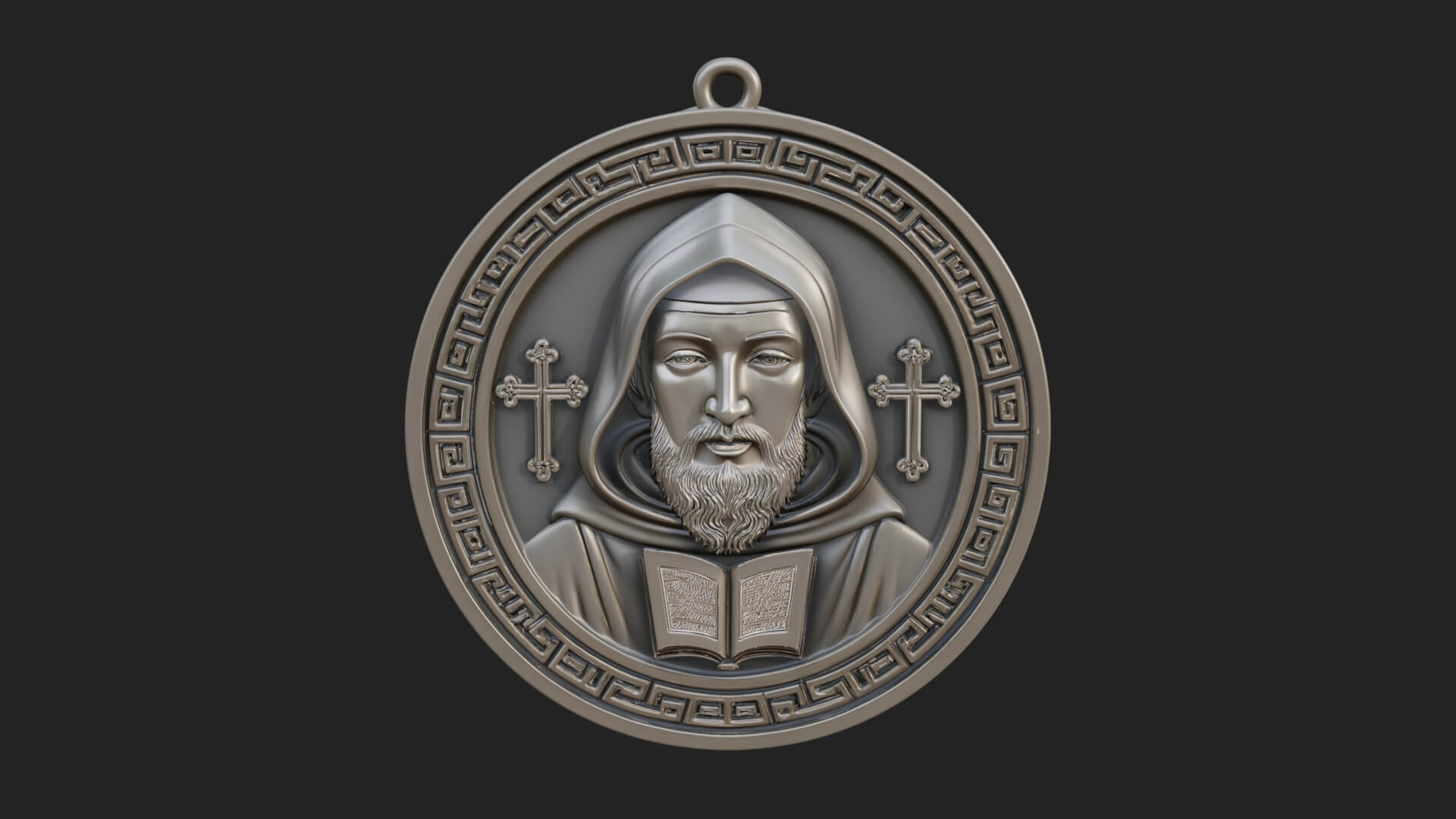 Hooded Monk Oval Relief Plaque Design 4 3D Print Model 3D Model