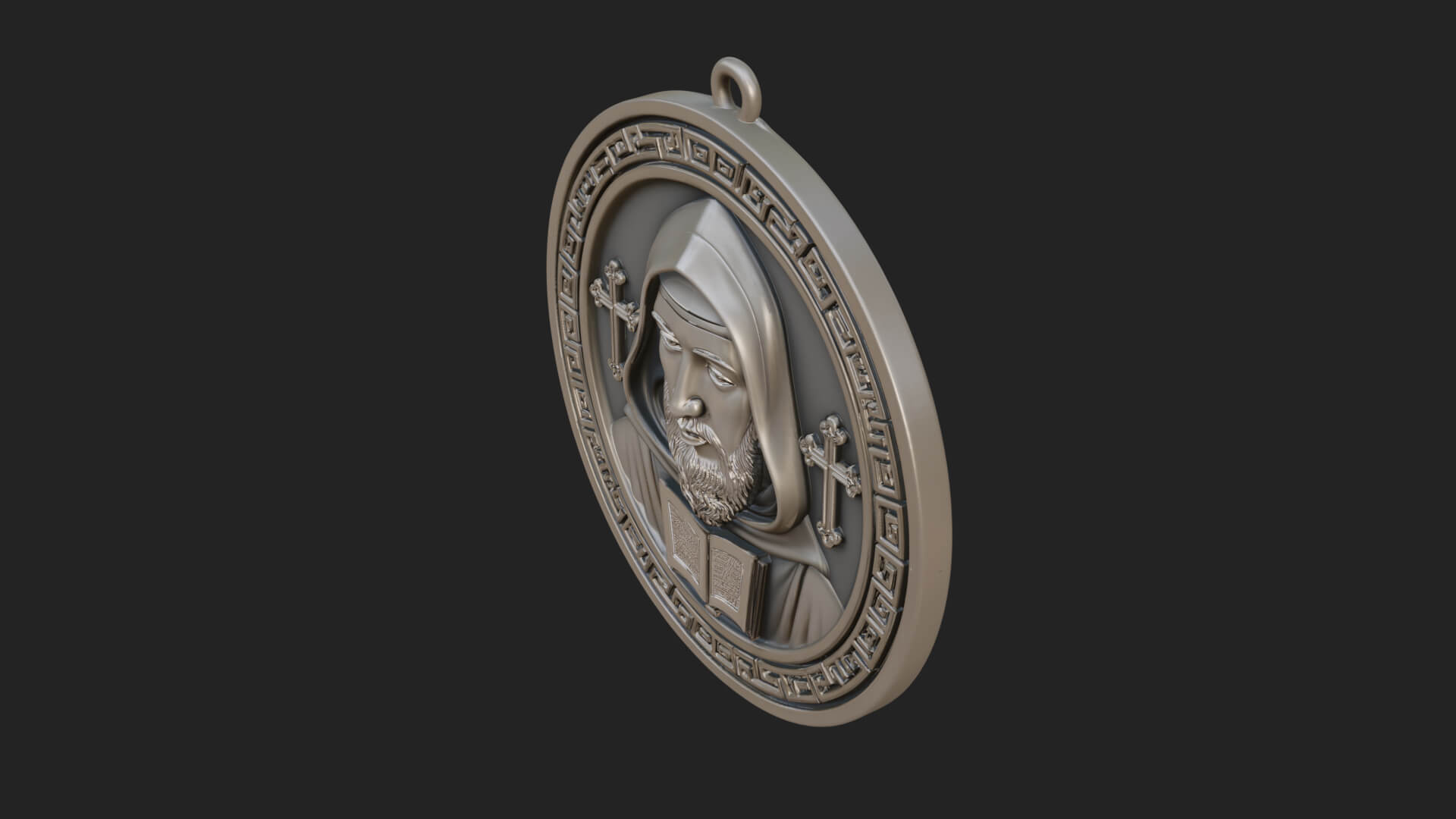 Hooded Monk Oval Relief Plaque Design 4 3D Print Model 3D Model