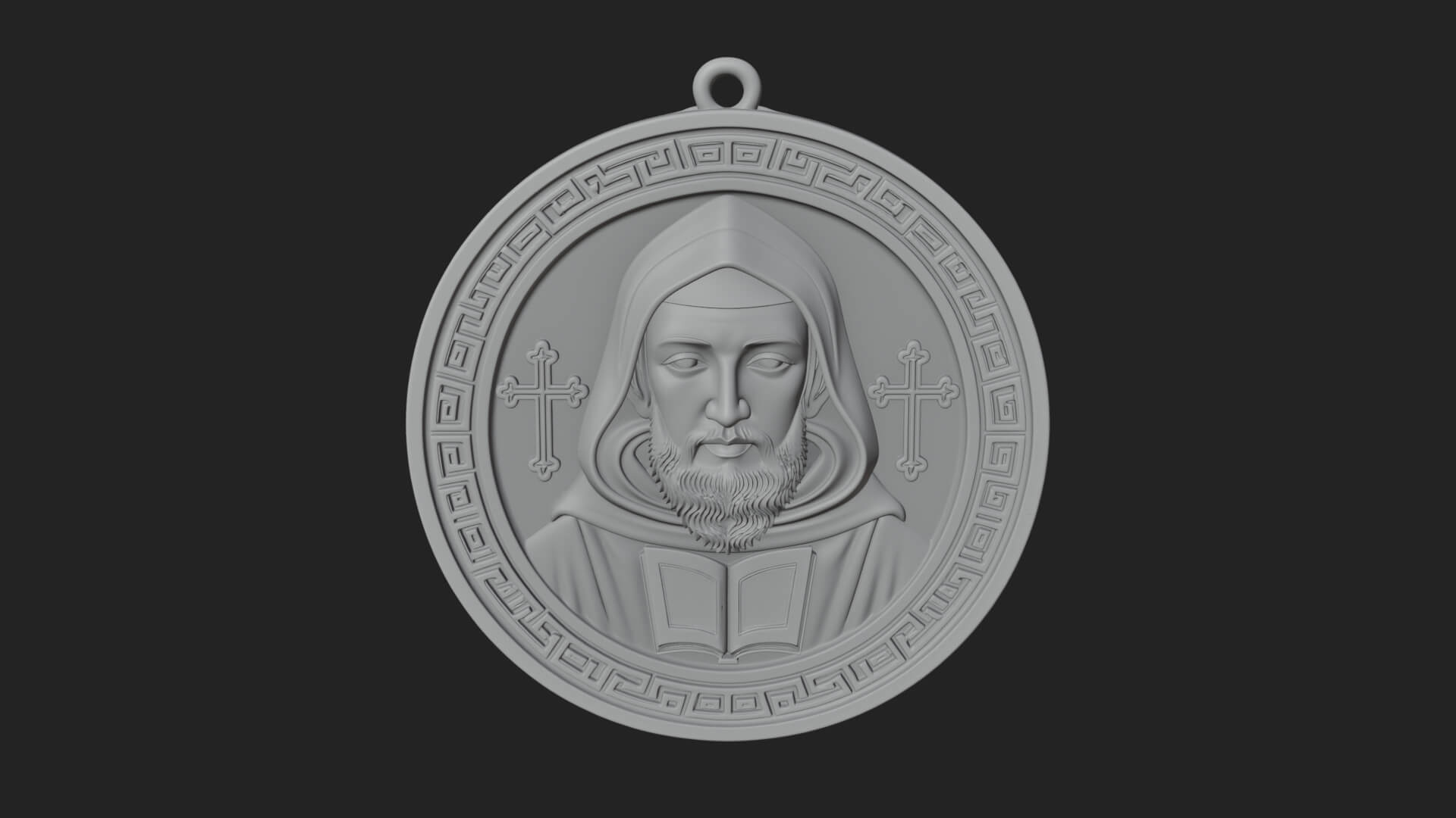 Hooded Monk Oval Relief Plaque Design 4 3D Print Model 3D Model