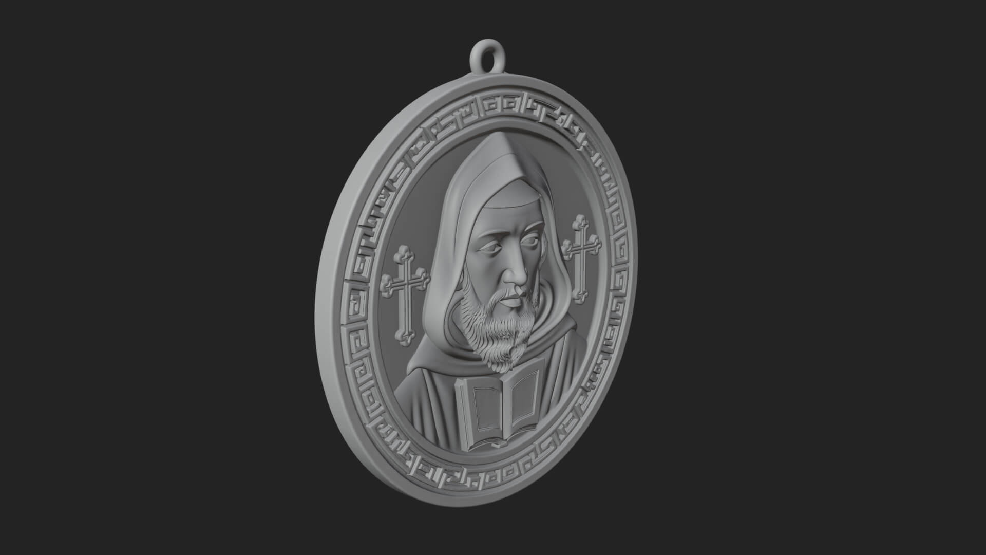 Hooded Monk Oval Relief Plaque Design 4 3D Print Model 3D Model