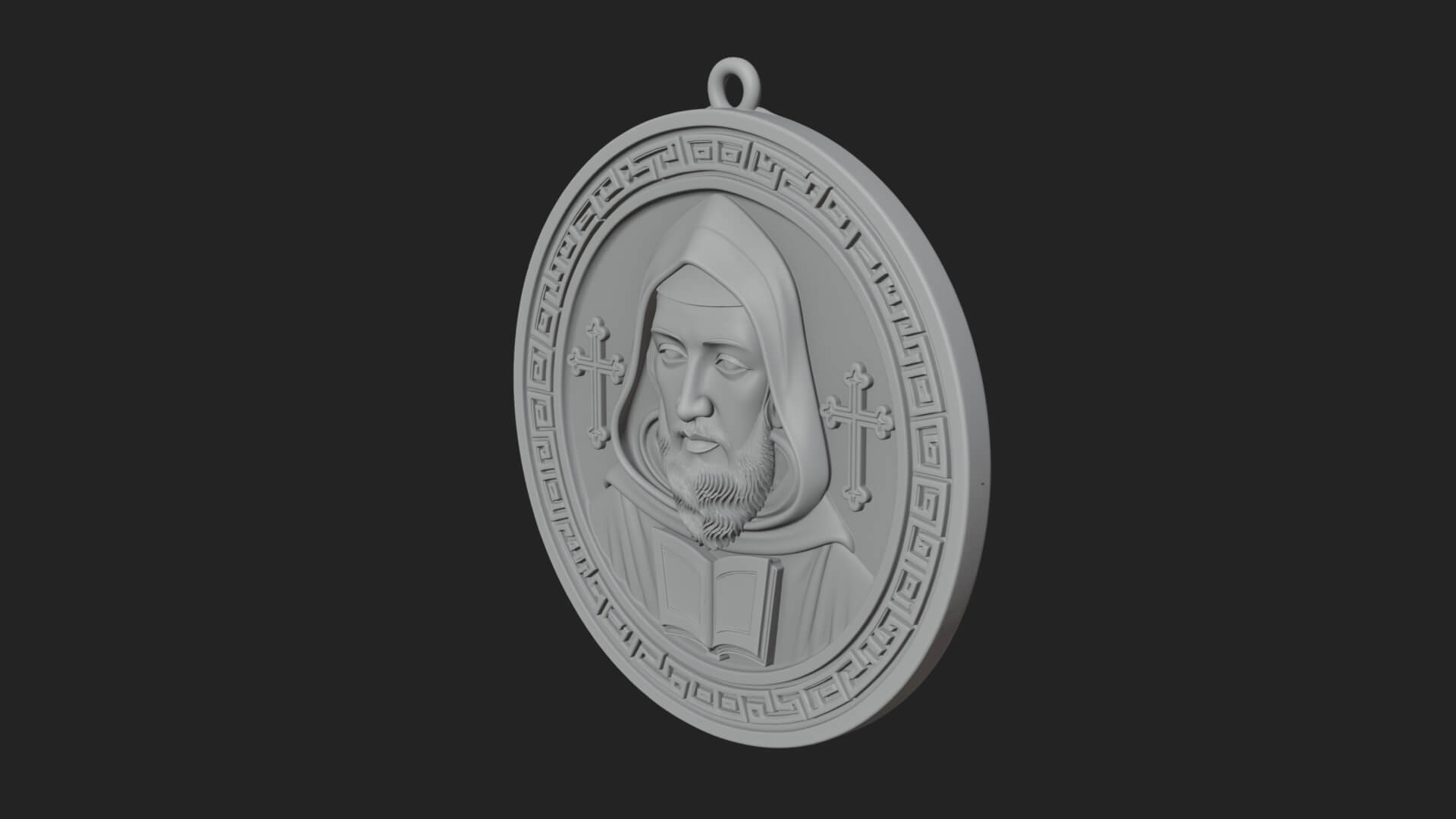 Hooded Monk Oval Relief Plaque Design 4 3D Print Model 3D Model