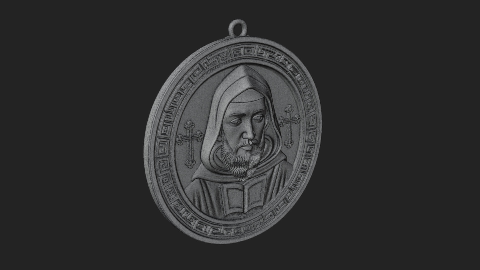 Hooded Monk Oval Relief Plaque Design 4 3D Print Model 3D Model