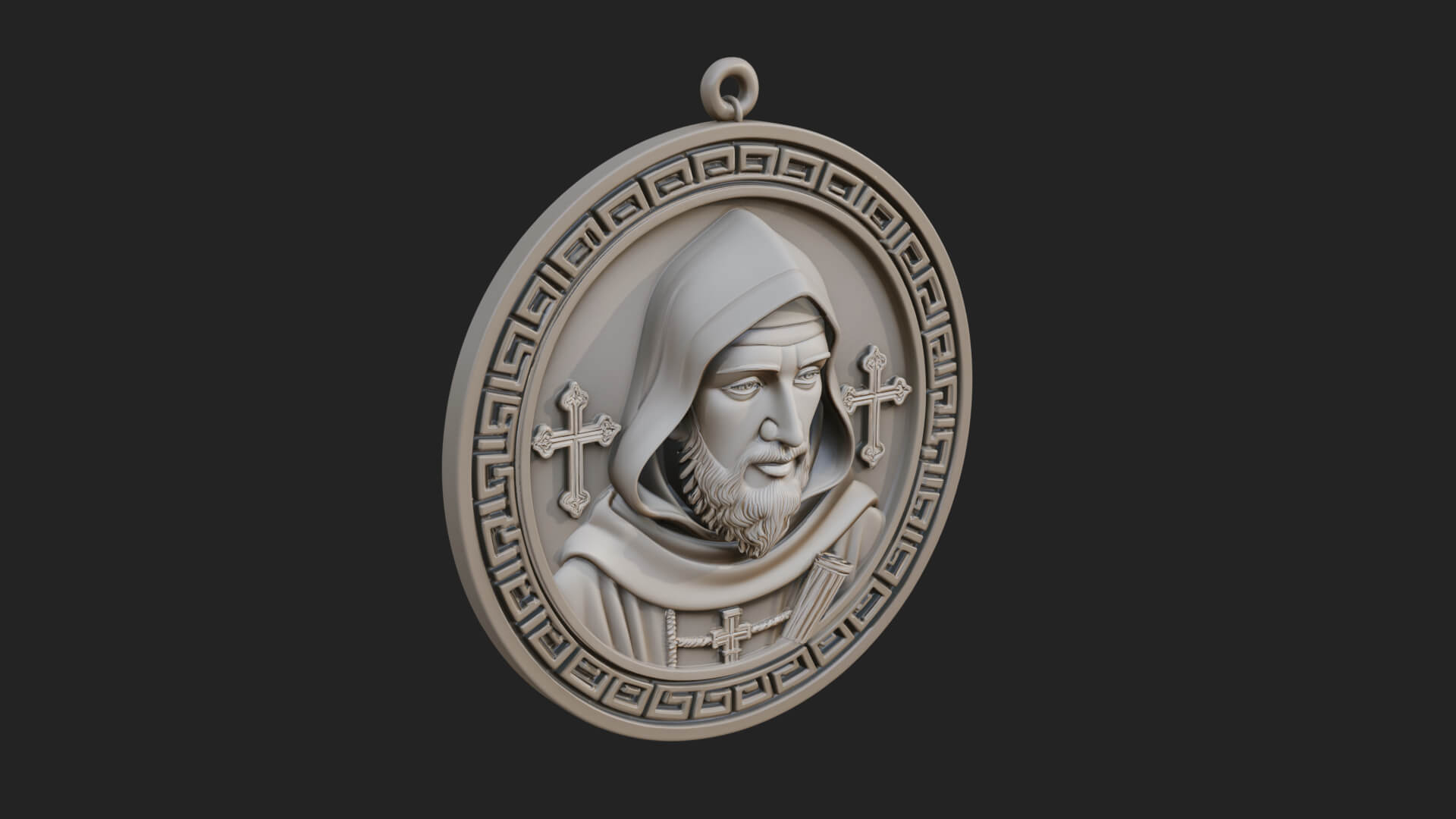 Hooded Monk Oval Relief Plaque Design 5 3D Print Model 3D Model