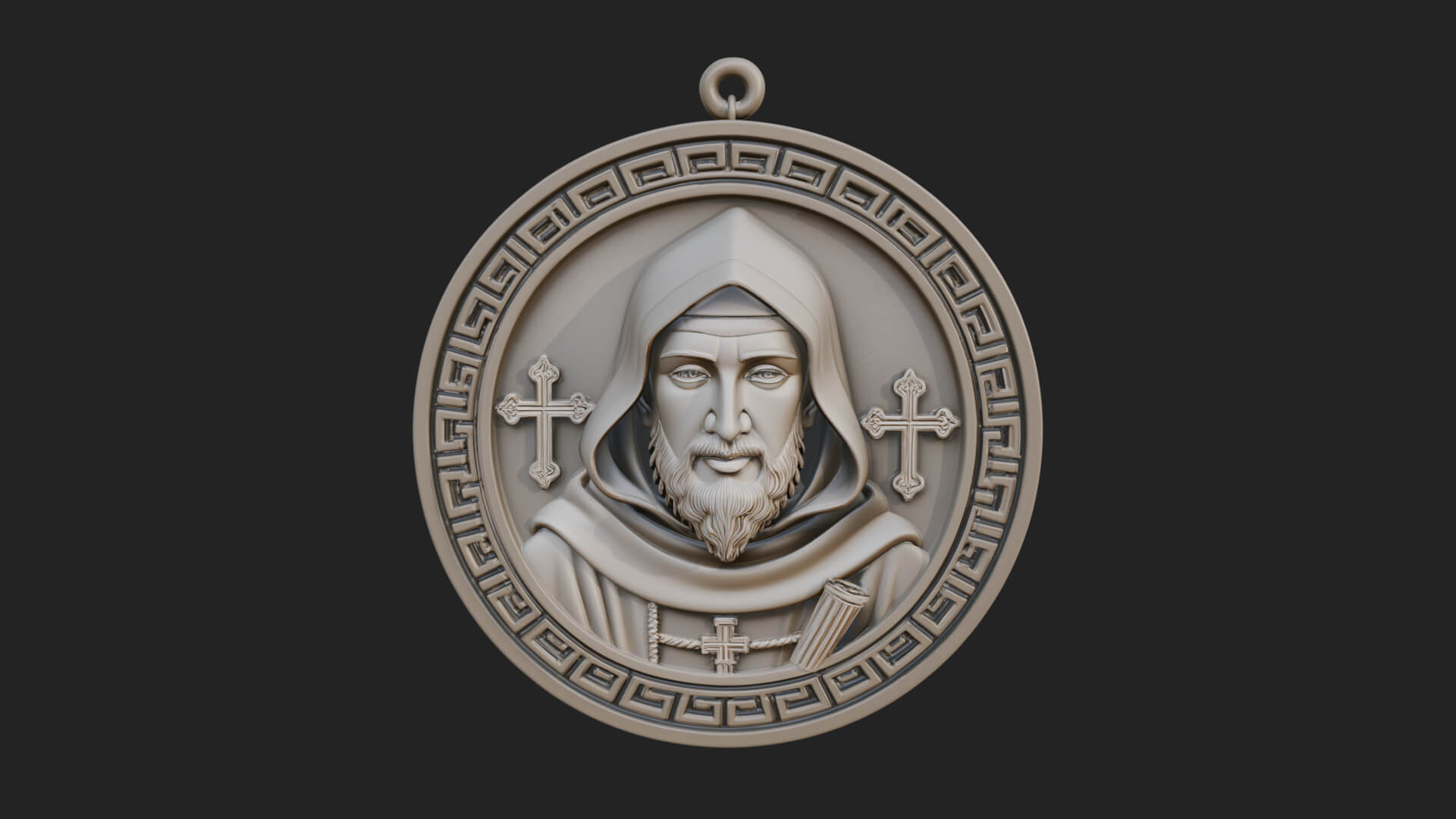 Hooded Monk Oval Relief Plaque Design 5 3D Print Model 3D Model