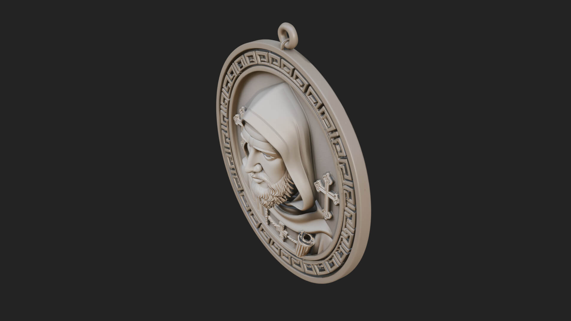 Hooded Monk Oval Relief Plaque Design 5 3D Print Model 3D Model