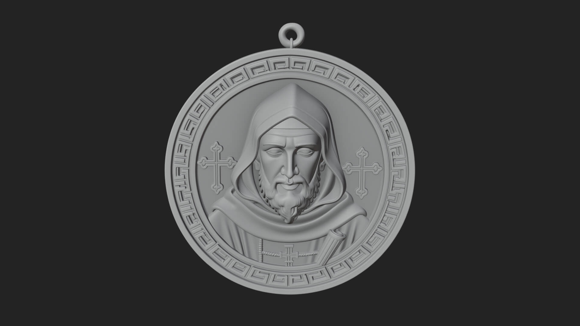 Hooded Monk Oval Relief Plaque Design 5 3D Print Model 3D Model