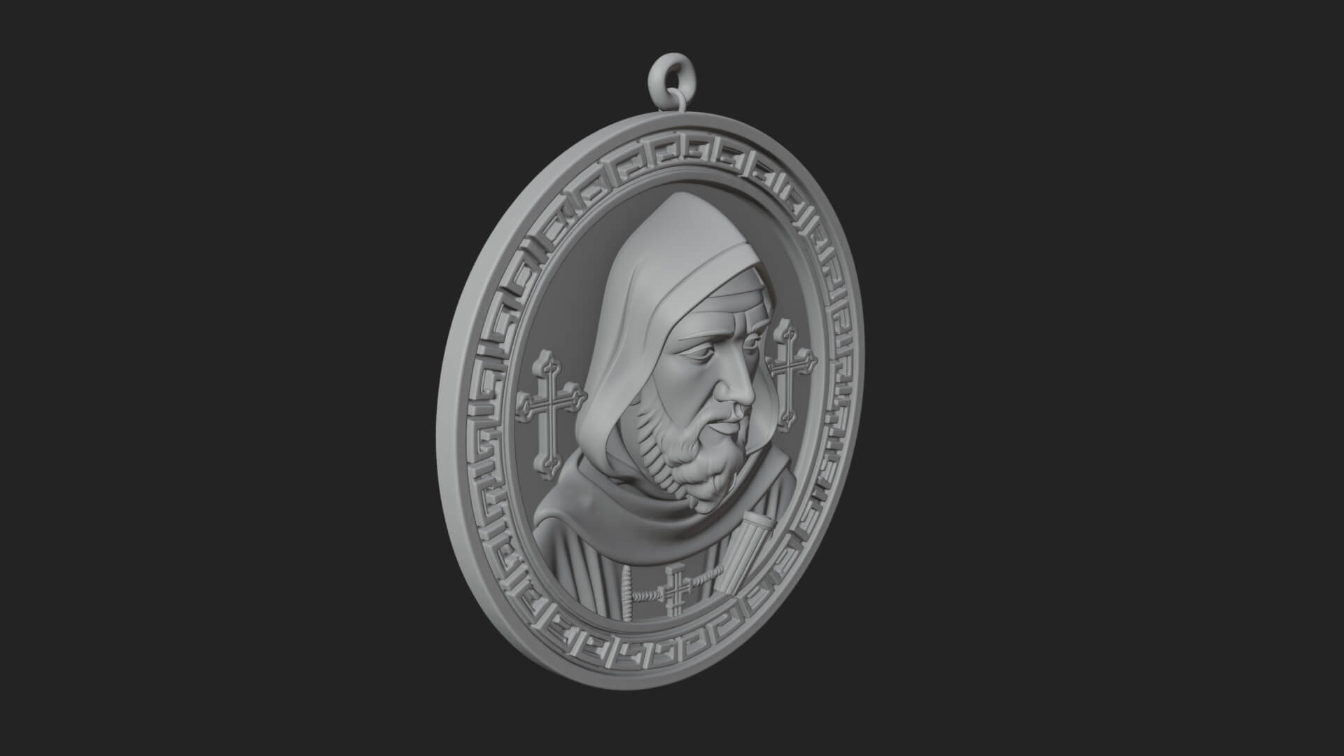 Hooded Monk Oval Relief Plaque Design 5 3D Print Model 3D Model