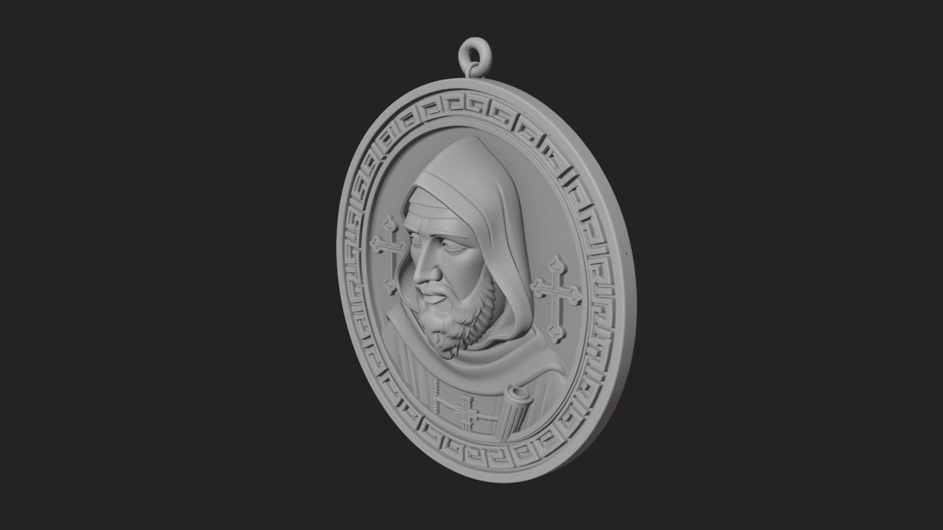 Hooded Monk Oval Relief Plaque Design 5 3D Print Model 3D Model