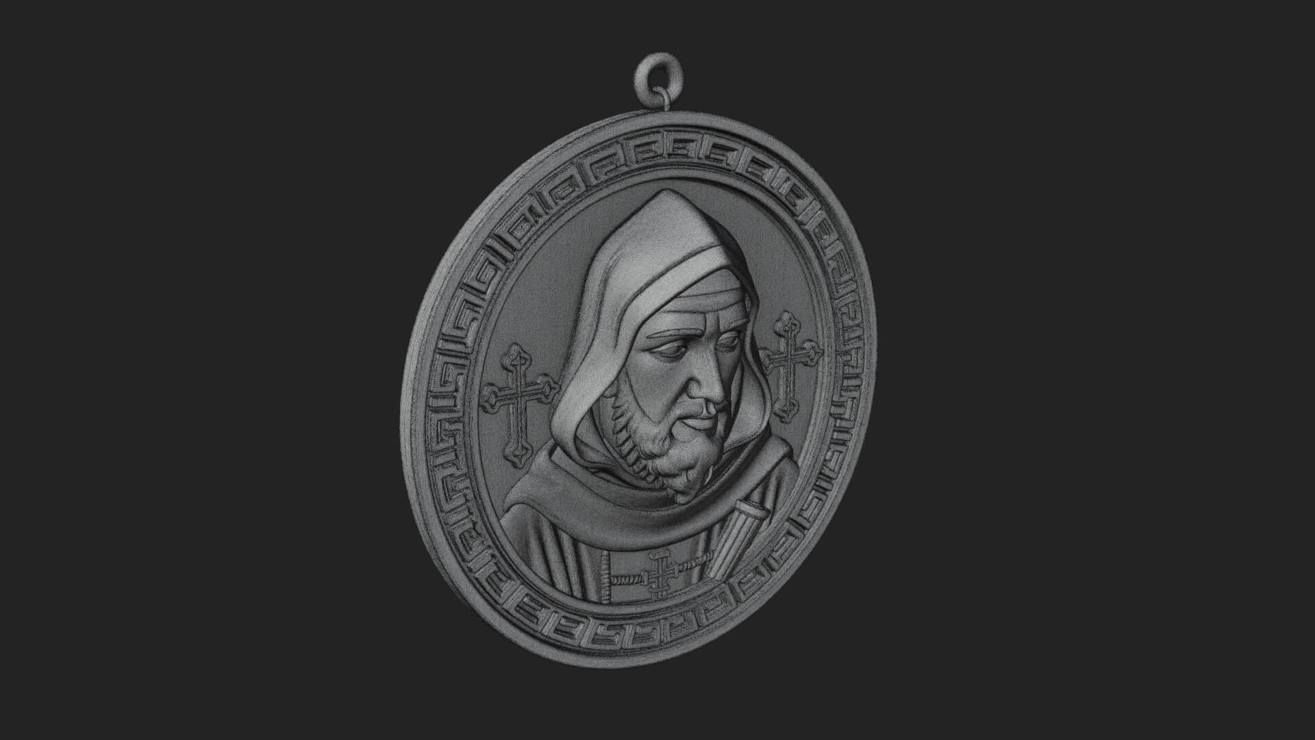 Hooded Monk Oval Relief Plaque Design 5 3D Print Model 3D Model