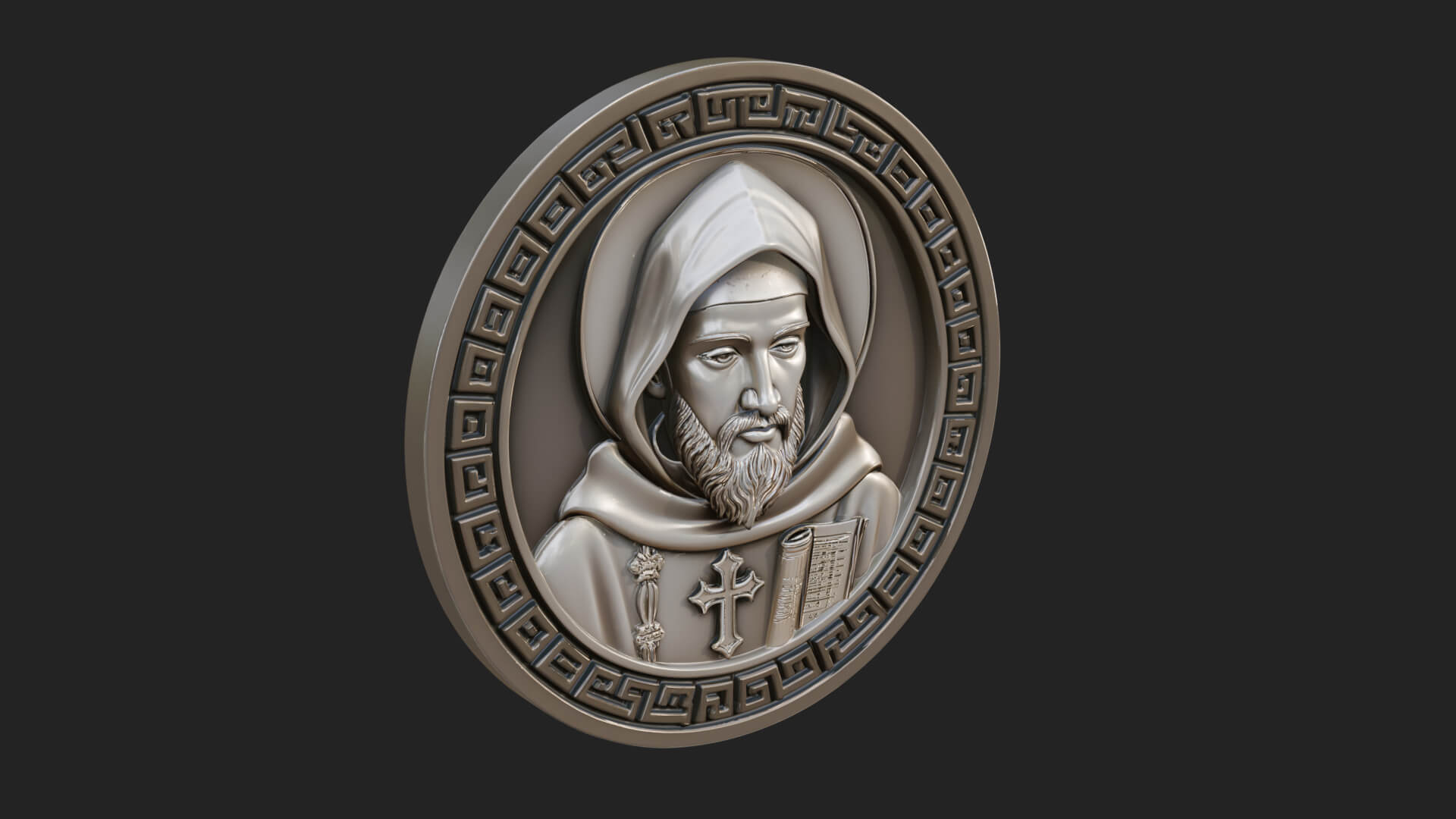 Hooded Monk Oval Relief Plaque Design 6 3D Print Model 3D Model