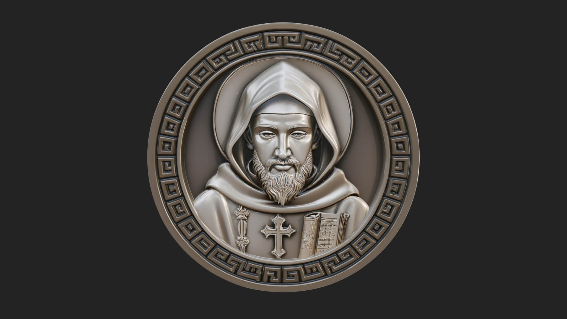 Hooded Monk Oval Relief Plaque Design 6 3D Print Model 3D Model