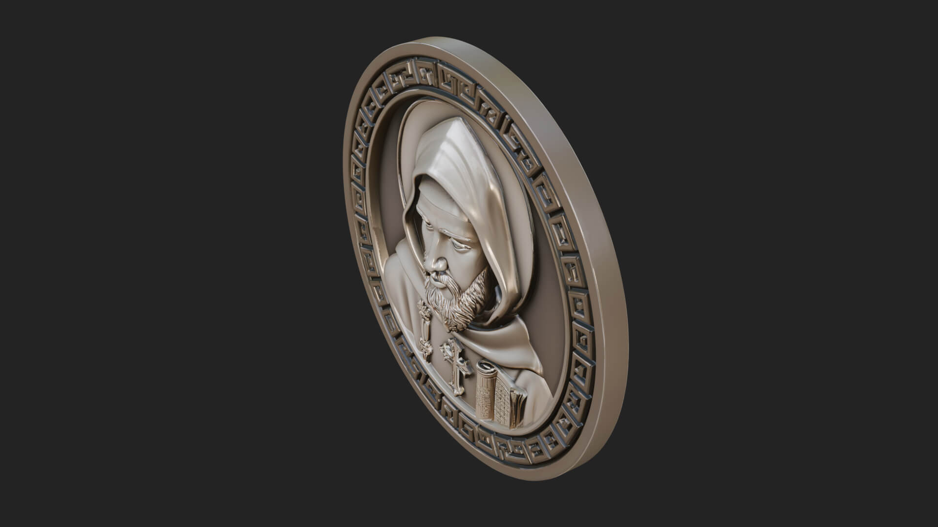 Hooded Monk Oval Relief Plaque Design 6 3D Print Model 3D Model