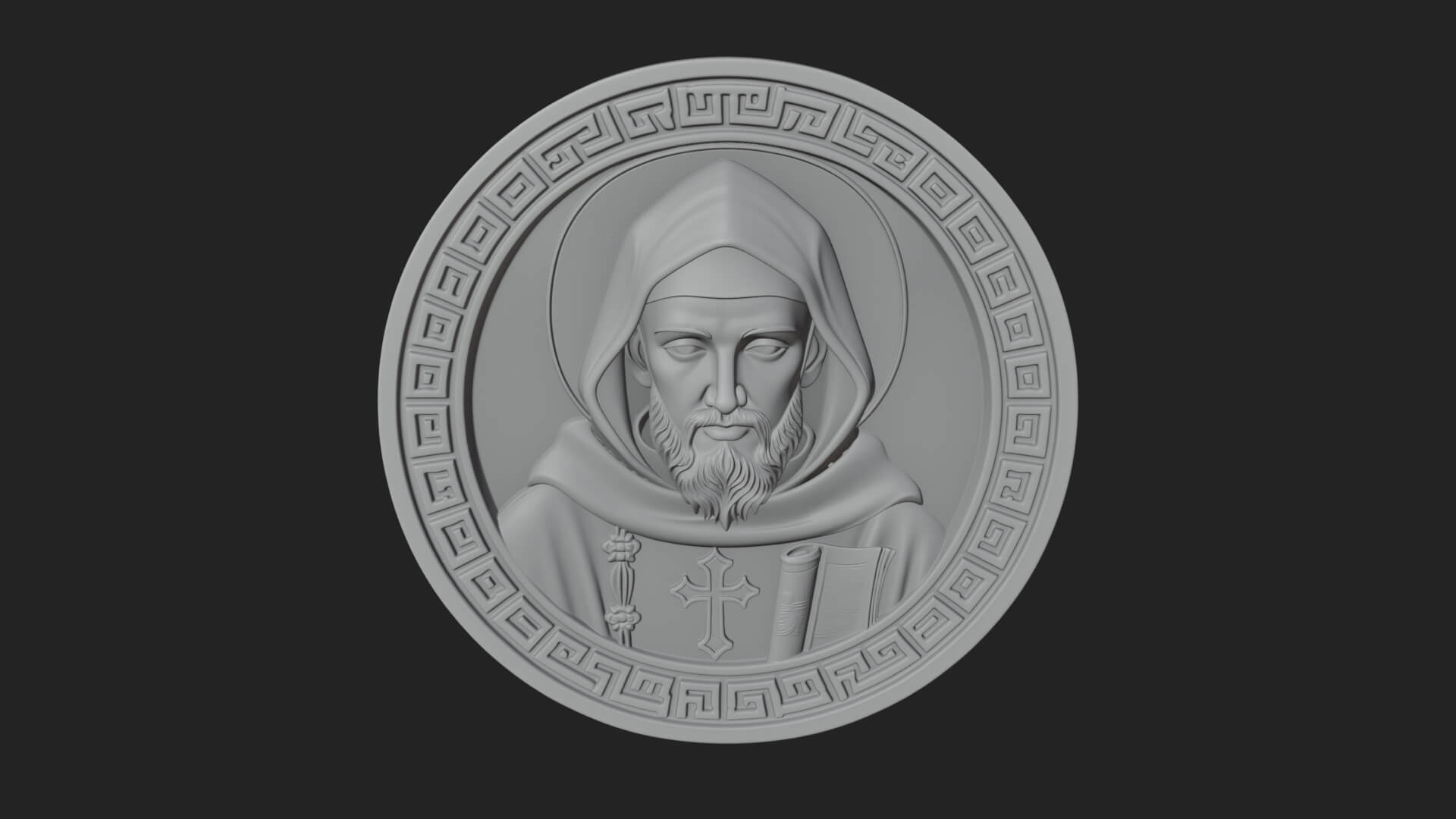 Hooded Monk Oval Relief Plaque Design 6 3D Print Model 3D Model