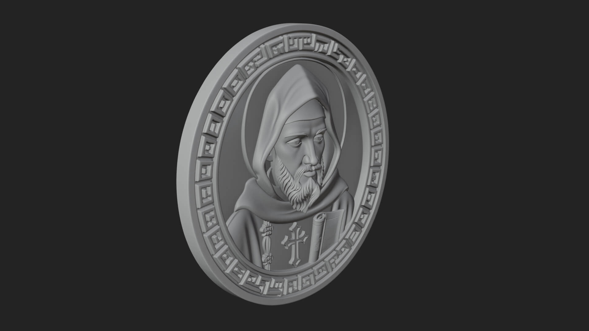 Hooded Monk Oval Relief Plaque Design 6 3D Print Model 3D Model