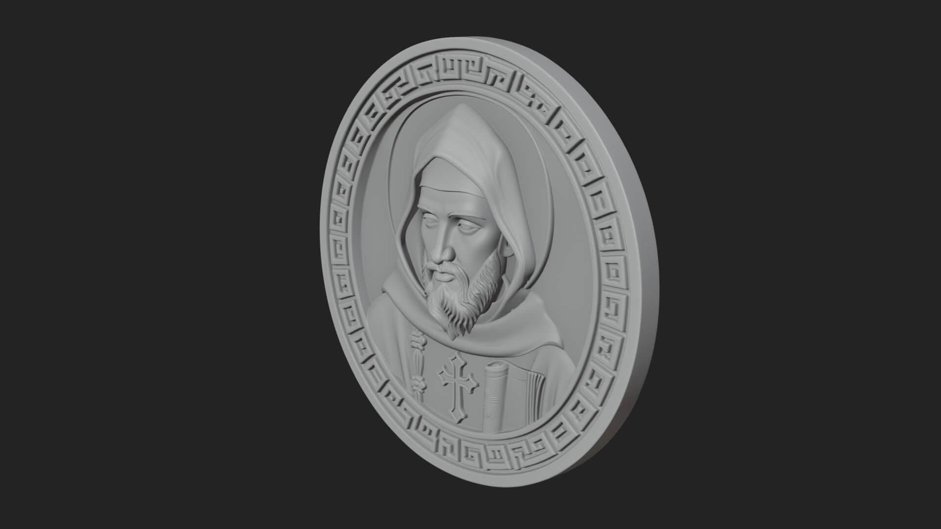 Hooded Monk Oval Relief Plaque Design 6 3D Print Model 3D Model