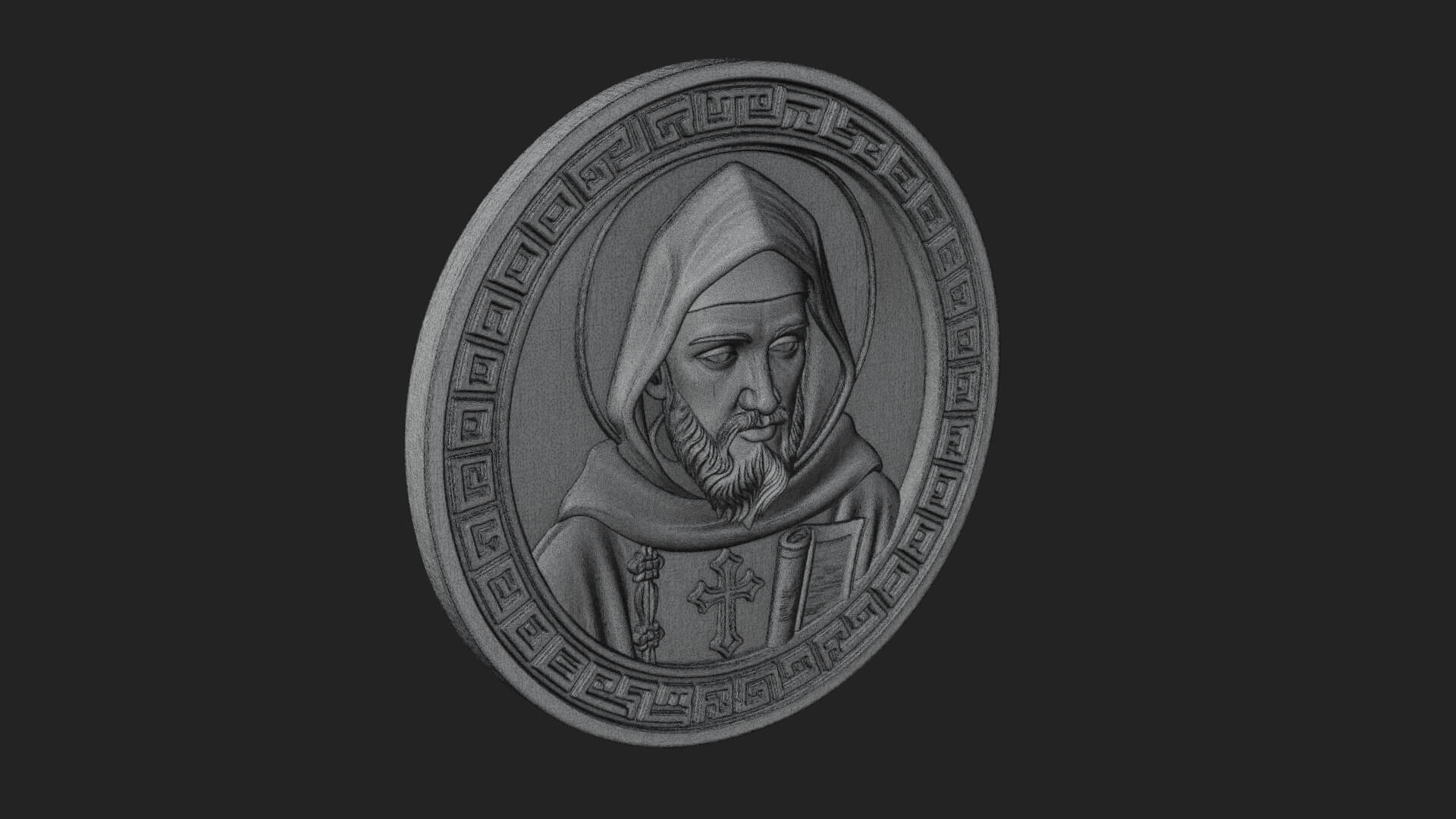 Hooded Monk Oval Relief Plaque Design 6 3D Print Model 3D Model