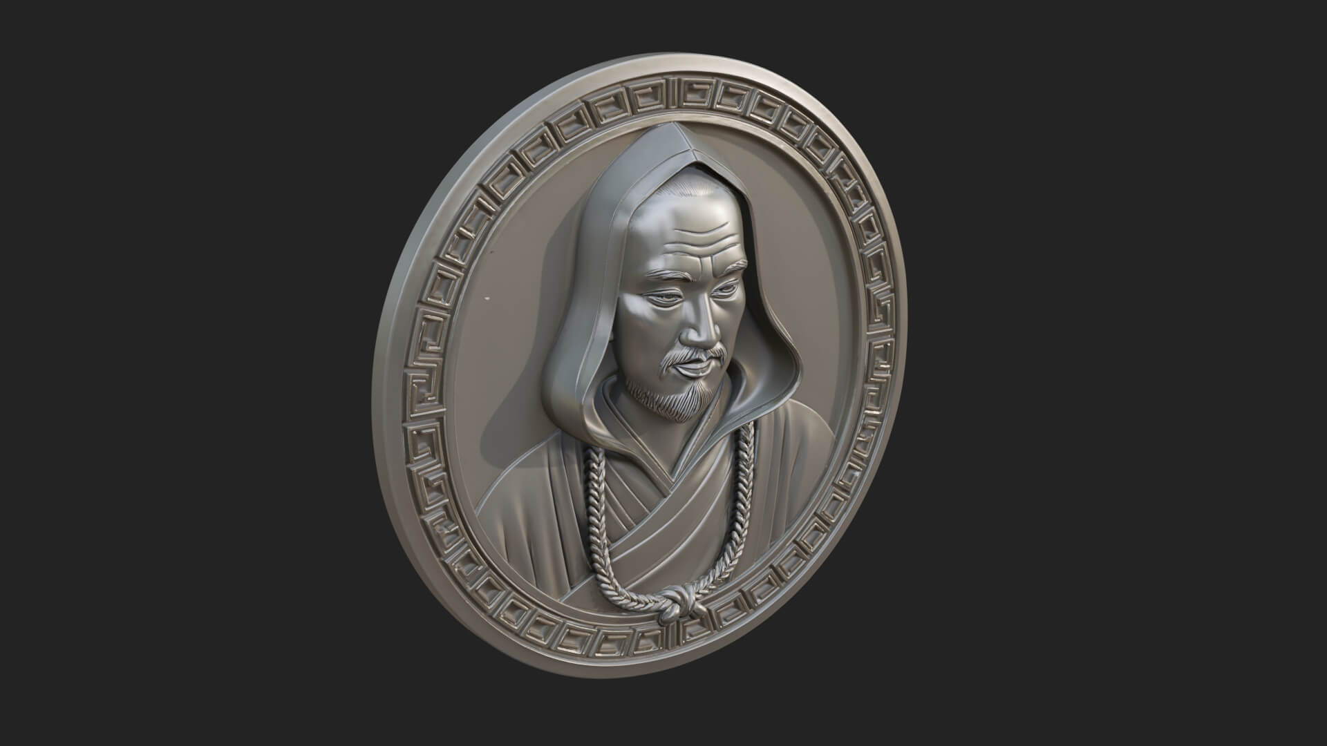 Hooded Monk Oval Relief Plaque Design 7 3D Print Model 3D Model