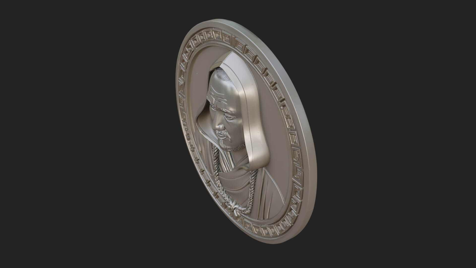 Hooded Monk Oval Relief Plaque Design 7 3D Print Model 3D Model