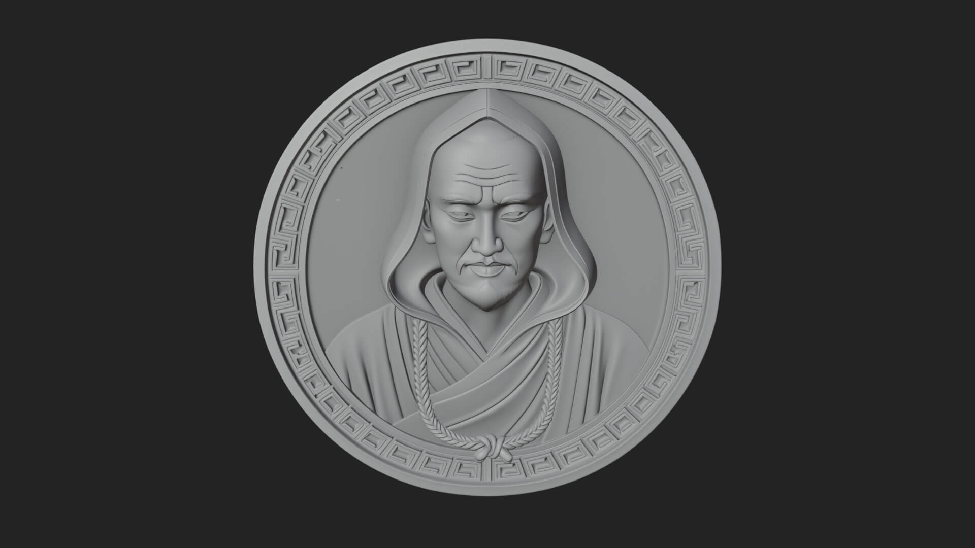 Hooded Monk Oval Relief Plaque Design 7 3D Print Model 3D Model
