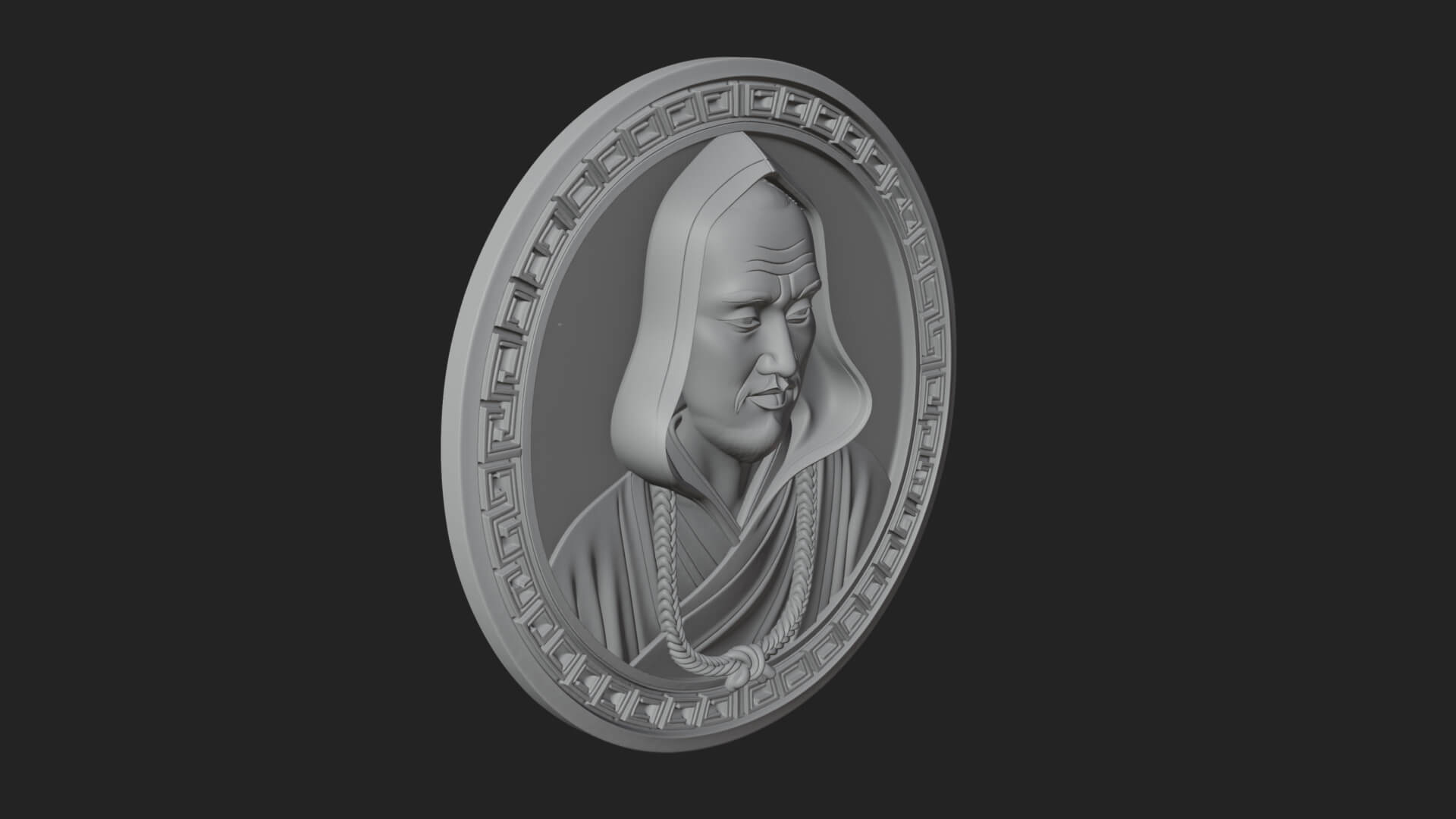 Hooded Monk Oval Relief Plaque Design 7 3D Print Model 3D Model