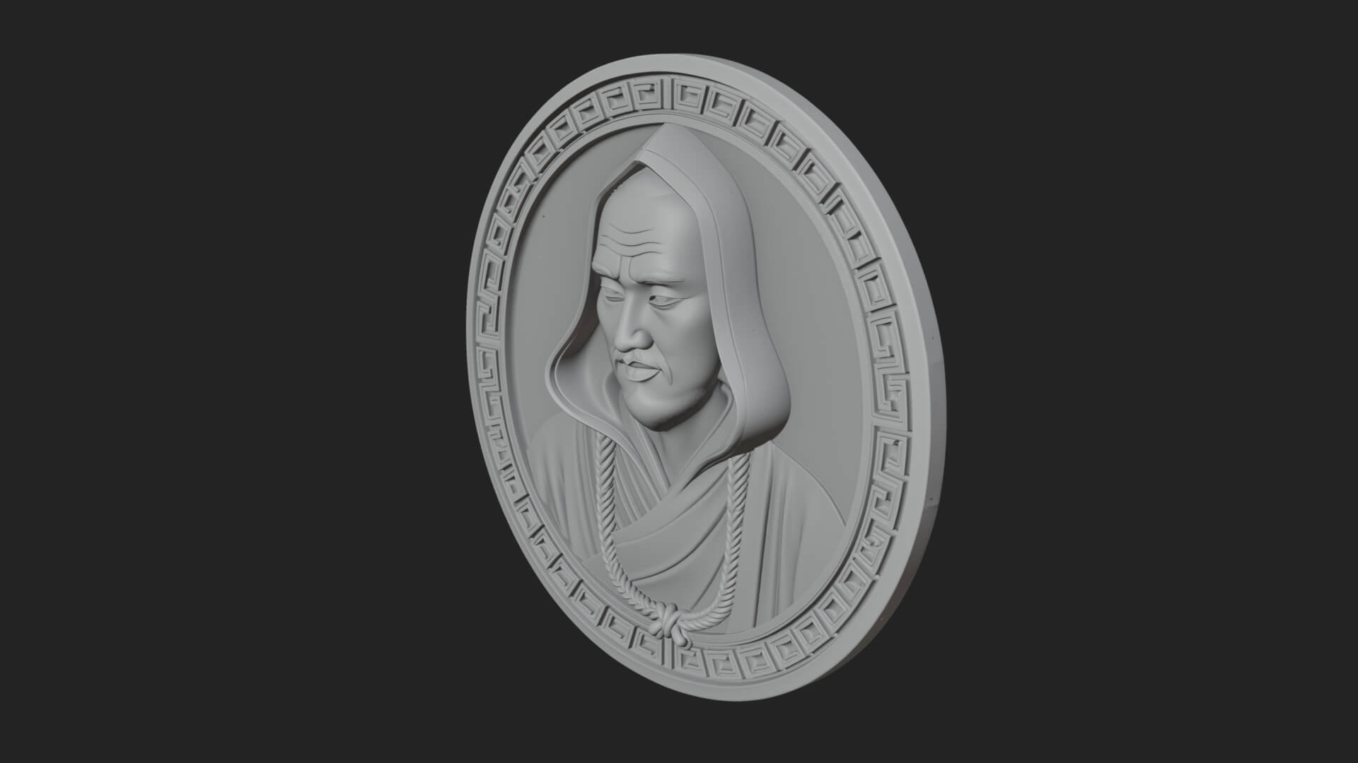 Hooded Monk Oval Relief Plaque Design 7 3D Print Model 3D Model