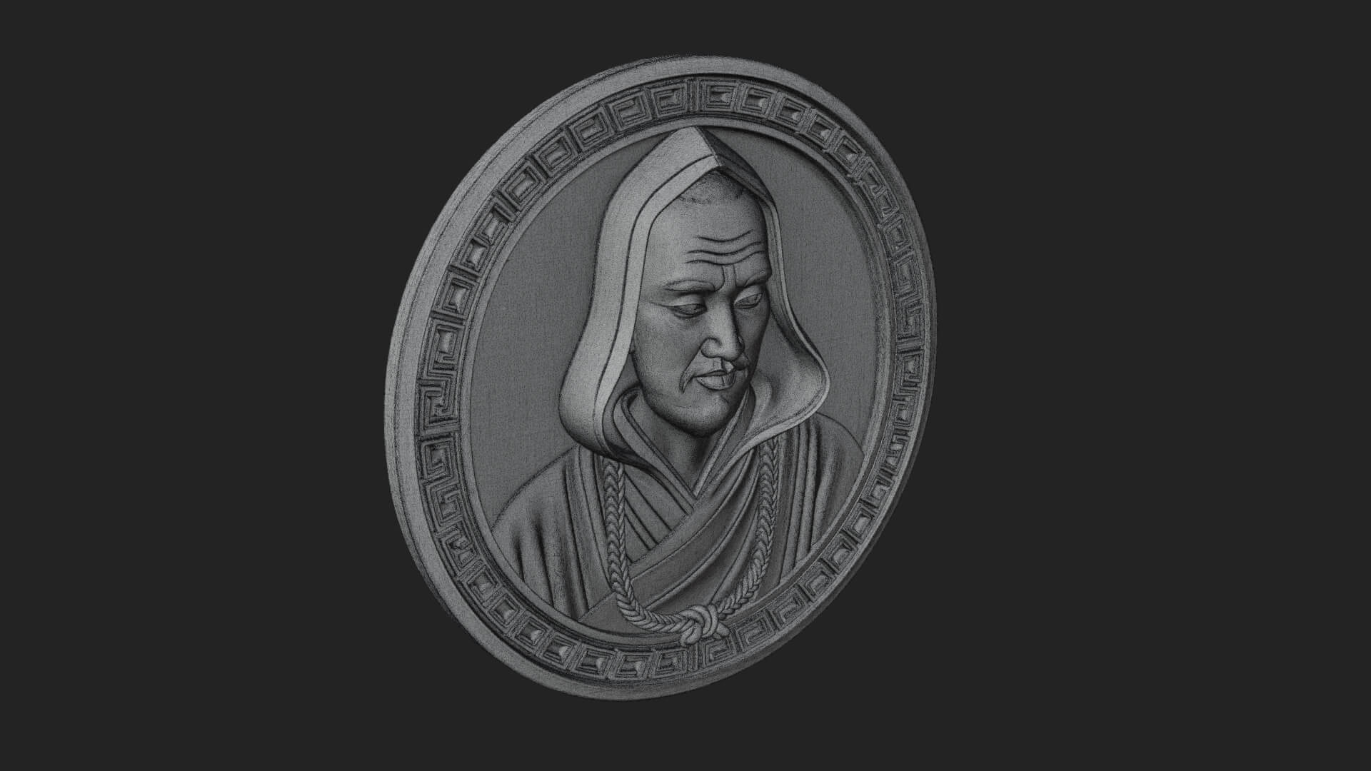 Hooded Monk Oval Relief Plaque Design 7 3D Print Model 3D Model