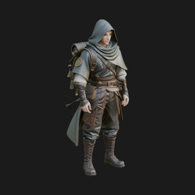 Hooded Ranger Statue Design 7 3D Print Model