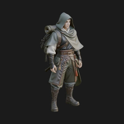 Hooded Ranger Statue Design 9 3D Print Model